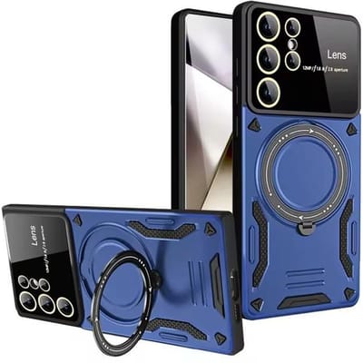 Luxe Magnetische Armor Case Voor Samsung S25 S24 S23 S22 Ultra Plus S23 S24 FE Voor Magsafe Draadloze Oplader Ring Stand Telefoonhoes S24 Ultra black