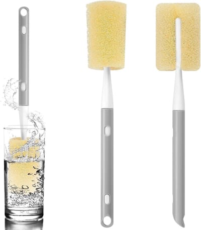 spons, 2 stuks, flesspons, reinigingsborstel, borstellengte 29 tot 38 cm, honingraat, sponsborstel voor flessen, glazen, karaffen, ketel, wijnglazen, borden, kommen