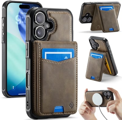 Casemania Hoesje Geschikt voor Apple iPhone 17 - Mahogany Brown - Geschikt voor MagSafe - Back Cover met Afneembare Magnetische Pasjeshouder met Standaard - Telefoonhoesje en Kaarthouder
