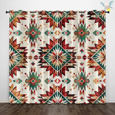 2 pièces de rideaux style bohème avec imprimés géométriques rétro, utilisés pour la décoration de la chambre et du salon 140x160cm&Grommet Top black