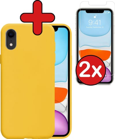 Hoesje - Met 2x Screenprotector - Geschikt voor Apple iPhone XR - Sterk & Shockproof - Telefoon Hoes - Back Cover - Siliconen Case - Telefoonhoes - Geel