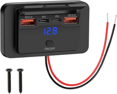 SnelShoppen - Auto Oplader met Dubbele USB A & C Poorten en Spanning Weergave voor 12/24V Auto/Marine - 4x Snelle Oplading - Waterdicht en Stofdicht