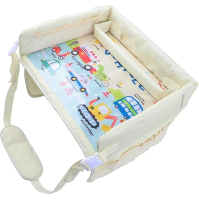 Plateau de voyage pour enfants Motif dessin animé Imperméable Multifonctionnel Plateau de genoux pour siège auto Plateau pour siège enfant Voitures white