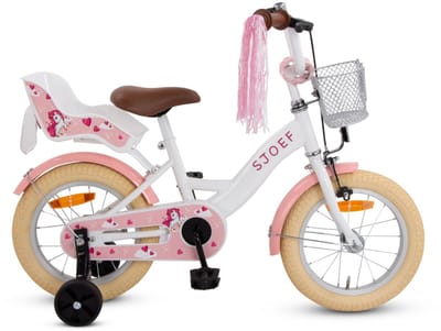 SJOEF Dolly Meisjesfiets 14 inch Wit - Unicorn - Kinderfiets met zijwieltjes 3, 4 & 5 jaar - Fiets 14 inch