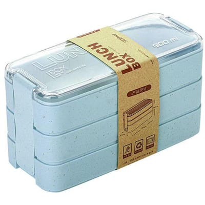 Draagbare lunchbox met compartimenten van tarwestro, bento-box met handvat, herbruikbare bewaarcontainers, 900 ml 3 white