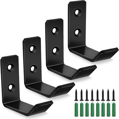 Set van 4 Zwarte RVS Wandhaken met 8 Schroeven en 8 Expansietubes voor Badkamer, Keuken en Kledingorganisatie