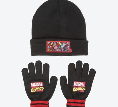 Marvel Comics Kinder Winterset – Muts & Handschoenen – Zwart – Warm & Zacht – One Size – Officiële Marvel Merchandise – Winteraccessoires Kind
