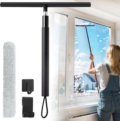 Namajunas - Vloerwisser - Vloertrekker - Douchetrekker - Vloerwisser badkamer - Trekker met Steel - Douche met telescoopsteel, doekhoes, houder, flexibele waterschuiver - Vloertrekker met Steel Telescopisch 33-146 cm - Breedte 32cm
