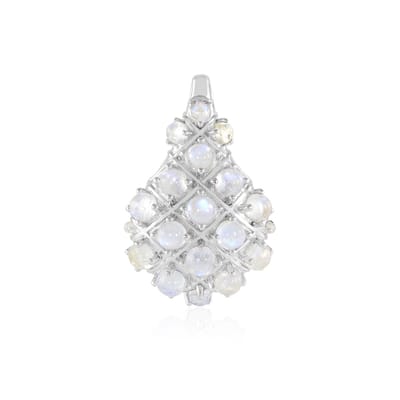 Cavill - Elegante Zilveren Hanger - 925 Sterling Zilver Gerhodineerd - 19 Indiase Blauwe Maanstenen Ronde Cabochon - 4,23 Ct - Prong Zetting