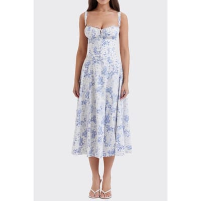 Lente Nieuwe Dames Gedrukte Franse Bloemen Rugloos Slanke Spaghettiband Split Jurk 3XL white