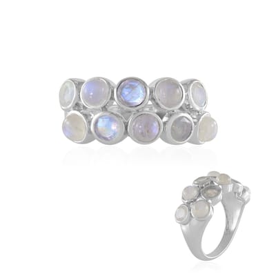 Cavill - Zilveren ring - 925 Sterling Zilver - Blauwe Maansteen 2,655 ct - Handgemaakt, Elegant, Ronde Cabochon en Rondgeslepen Edelstenen