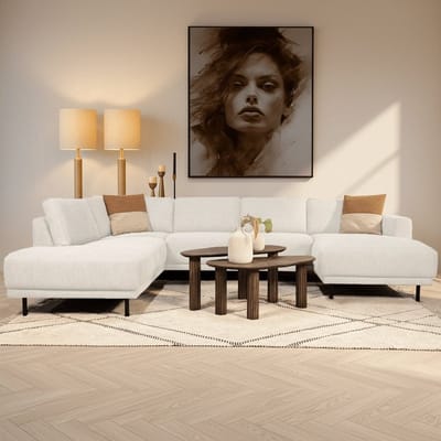 Dimehouse Moderne U-Bank Hoekbank Beige Stof - Links - 310x197x142 cm - Aniko - Stof - Modern - 310 x 197 x 93 cm