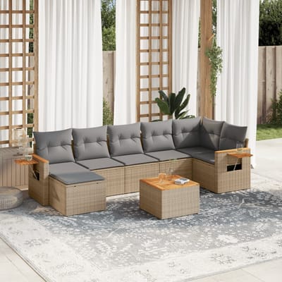 vidaXL - 8-delige - Loungeset - met - kussens - poly - rattan - beige