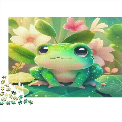 Kikker, illustratie, puzzel, 1000 stukjes, puzzel voor volwassenen, bloemen, decoratie, ontspanning, familie, cadeau, 70 x 50 cm/1000 stuks
