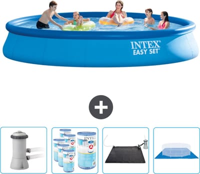 Intex Rond Opblaasbaar Easy Set Zwembad - 457 x 84 cm - Blauw - Inclusief Pomp Filters - Solar Mat - Grondzeil
