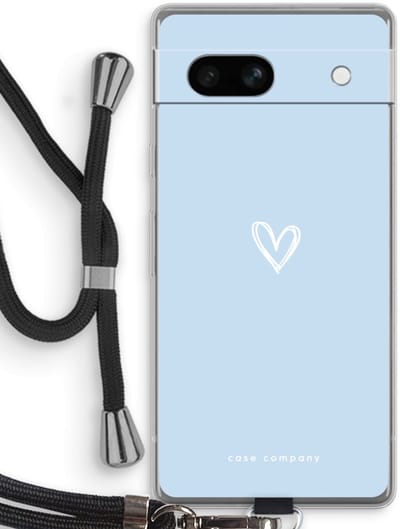 Case Company® - Hoesje met koord geschikt voor Google Pixel 7A hoesje met Koord - Klein Hart Blauw - Telefoonhoesje met Zwart Koord - Bescherming aan alle Kanten en Over de Schermrand