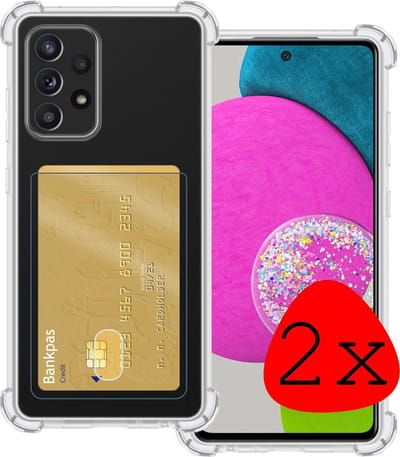Hoesje 2 Stuks - Geschikt voor Samsung Galaxy A52s 5G - Met Pashouder en Kaarthouder - Telefoon Hoes Shockproof - Siliconen Case - Back Cover - Shock Proof - Pasjes Houder - Transparant