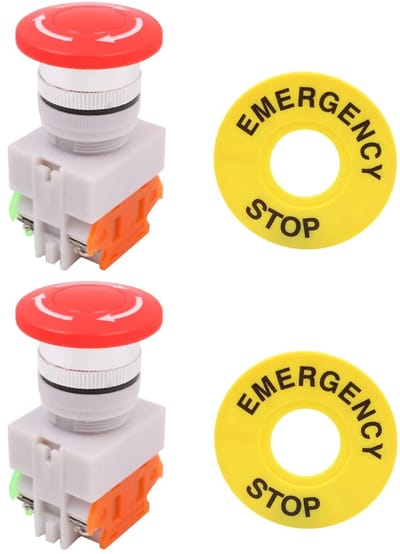 2x Noodstop Drukknoppen Roterend 1NO 1NC met Noodstop Bord - Schroefbevestiging 22mm