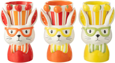 J-Line bloempot 2 Delen Konijn Dolomiet - keramiek - mix - large - 3 st. - Ø 14 cm - paasdecoratie