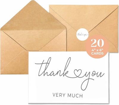 Bedankkaarten met enveloppen, verpakking van 20 witte bedankkaarten in bulk 10 x 15,5 cm, bedankbriefjes voor bruiloft, bruidsdouche, bedrijf, babyshower, kleine bedrijven, afstudeeropeningsceremonie