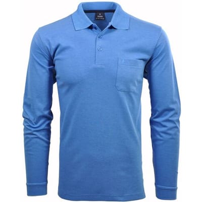 Ragman Softknit Polo Longsleeve Uni Breast Pocket Aqua / male