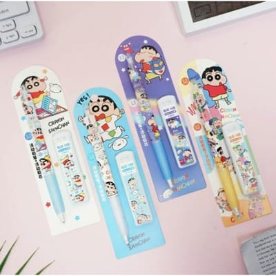 Mooie Nieuwe Crayon Shinchan Hoogwaardige Automatische Potlood Navulbaar Indrukken om Vooruit te Schuiven Geen Slijp Potlood Schrijfwaren Set W144341WW- gray