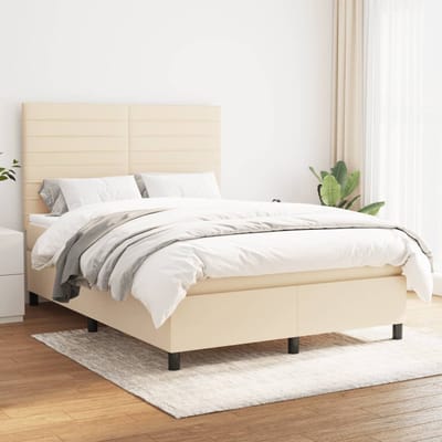 vidaXL - Boxspring - met - matras - stof - crèmekleurig - 140x200 - cm