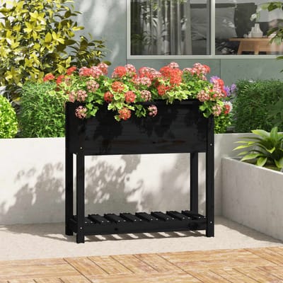 vidaXL - Plantenbak - met - schap - 82,5x34,5x81 - cm - massief - grenenhout - zwart