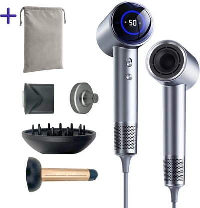 Glisse Prodry - Föhn met diffuser - Krullen - Ionische haardroger - 110.000RPM - Föhn - Reisfohn - 3 Opzetstukken - 8 Blaasstanden - Haarfohn - Ultra Sterk - Ultra Licht - Led Scherm - Magnetische hanger