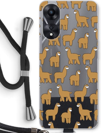 Case Company® - Hoesje met koord geschikt voor Oppo A78 5G hoesje met Koord - Alpacas - Telefoonhoesje met Zwart Koord - Bescherming aan alle Kanten en Over de Schermrand