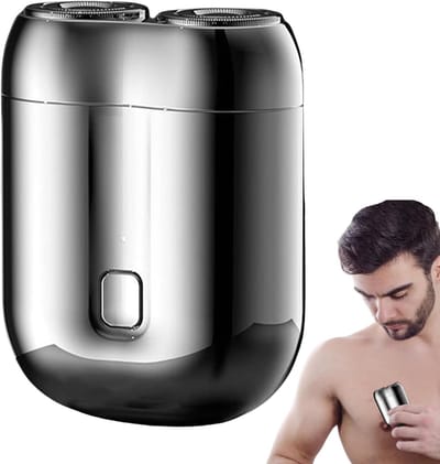 Draagbaar USB-scheerapparaat voor mannen - Oplaadbaar en waterdicht - Compact en draagbaar ontwerp met dubbele messen - Geschikt voor thuis, in de auto en op reis - Zilver