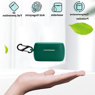 Schokbestendige Silicone Hoes met Sleutelhanger voor Evolve 2 Buds - Beschermende Case in Donkergroen, Perfecte Pasvorm en Duurzaam Design