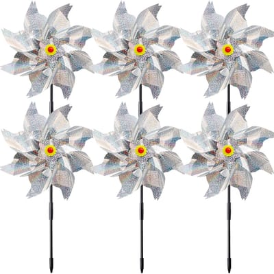 Reflecterende Windmolen - 6 Stuks - 24*50cm - Vogelverjager - Diervriendelijk - Holografisch Vogelverjager - Vogelafschrikmiddel voor buiten- Windmolen tuinpaal - Geschikt voor Vogelverschrikkers, Balkons, Tuinen, Boomgaarden - Zilver