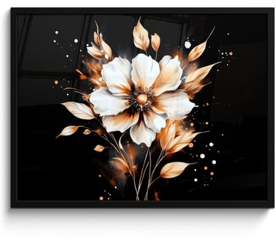 Poster in lijst - Fotolijst 70x50 cm - Posters - Bloem - Verf - Goud - Graffiti - Modern - Posterlijst zwart - Decoratie - Wanddecoratie woonkamer - Muurdecoratie slaapkamer