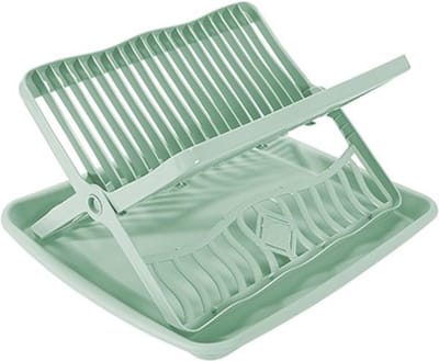 Lime groen afdruiprek 2-laags met lekbak 39 x 35 cm - Keukenbenodigdheden - Afwassen/drogen - Afdruiprekken met lekbak