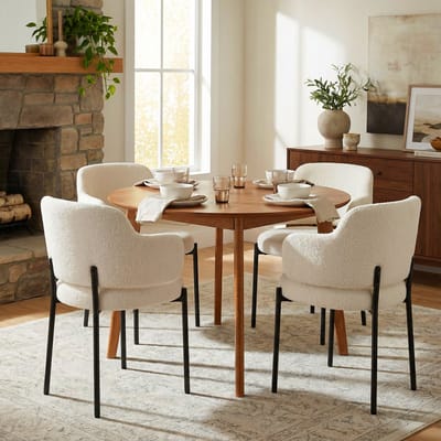 Puluomis - Eetkamerstoelen - Set van 4 - Teddy Fleece - Metalen poten - Gevoerde zitkussens - Gebogen rugleuning armleuning - Wit