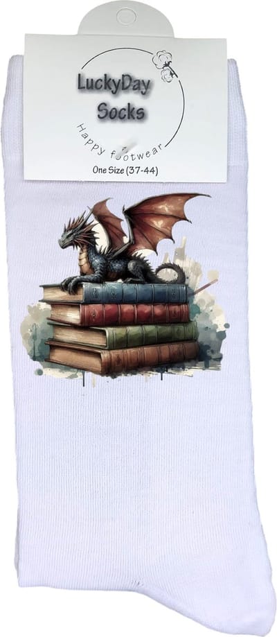 Draak - Opkikker - Grappige sokken - Valentijns cadeau - Verjaardag cadeau - Sinterklaas cadeau - Leuke sokken - Vrolijke sokken - Luckyday Socks - Kerst Sokken - Vaderdag - Moederdag - Beterschap - Boeken - Socks waar je Happy van wordt - Maat 37-44