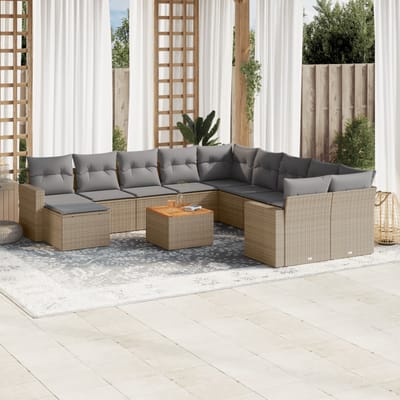 vidaXL - 12-delige - Loungeset - met - kussens - poly - rattan - beige