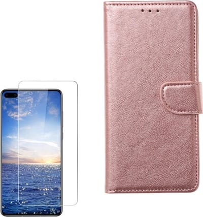 Huawei P40 Lite Portemonnee hoesje Rose Goud met 2 stuks Glas Screen protector