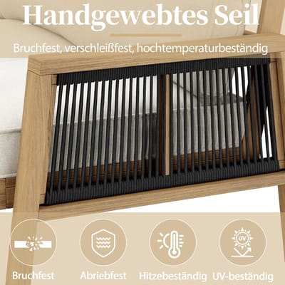 Loungeset Hoekbank met Tafel 257x197x82,5 cm 8 Personen Acaciahout & Touwdesign Beige – Inclusief Kussens – Tuinmeubelset Buiten – Laura