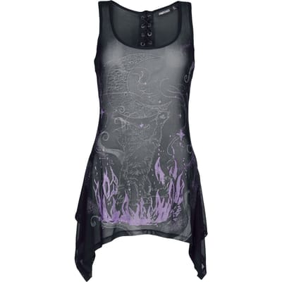 Jawbreaker - Rockabilly Top - Cosmic Cat Print Mesh Vest Top - XS tot L - voor Vrouwen - zwart