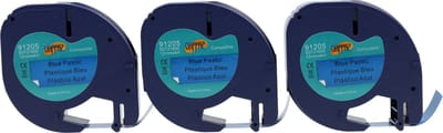 Dappaz - 3 stuks Dymo Compatible LetraTag 91205 Labeltape Zwart op Blauw 12 mm x 4 m - Geschikt voor LetraTag Labelprinter S0721650