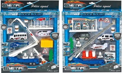 JollyVrooom - Politie Speelset - Die cast - Helikopter - Vrachtwagen - Auto - Verkeersborden