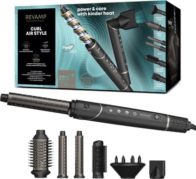 Revamp 7-in-1 Airstyler met Diffuser - Ionische Multistyler met 6 Opzetstukken - Föhnborstel - Haarkruller - Haarstyler - Haardroger - Warmteborstel - Krulborstel - Krultang - DR-2950 - Zwart