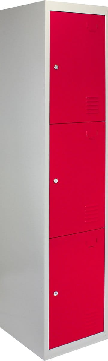 Lockerkast metaal driedeurs - rood - 180x38x45 cm - flatpack