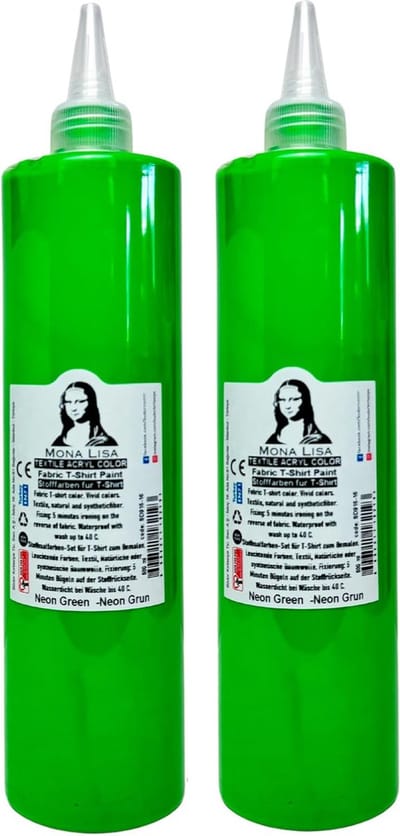 Südor Textielverf 1000 ml, neon groen.Wasbestendige textielverf voor lichte stoffen. Wasmachinebestendig, wasbestendig. Fixatie door strijken (2 x 500 ml)