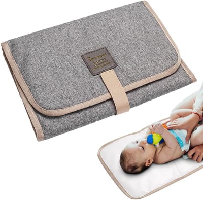 Opvouwbare Aankleedmat - Verschoonkussen Baby - Baby Verzorgen Onderweg - Waterdicht en Wasbaar - 31 x 21 cm - Grijs