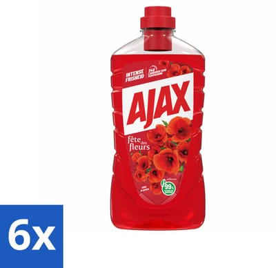 6 x Ajax Allesreiniger Fete de Fleur Rode bloemen 1 liter - Allesreiniger - Reinigingsmiddel - Bloemen Geur - Natuurlijke Reiniging - Frisheid