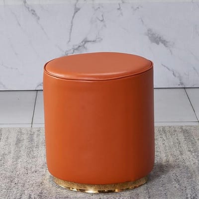 Voetenbankje Ottomaan - Ronde poef - Ontspannen voeten - Zachte sponsvulling - 32x35cm - Oranje