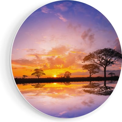 Artaza Forex Muurcirkel Silhouet Van Bomen Tijdens Zonsondergang - 40x40 cm - Klein - Wandcirkel - Rond Schilderij - Wanddecoratie Cirkel